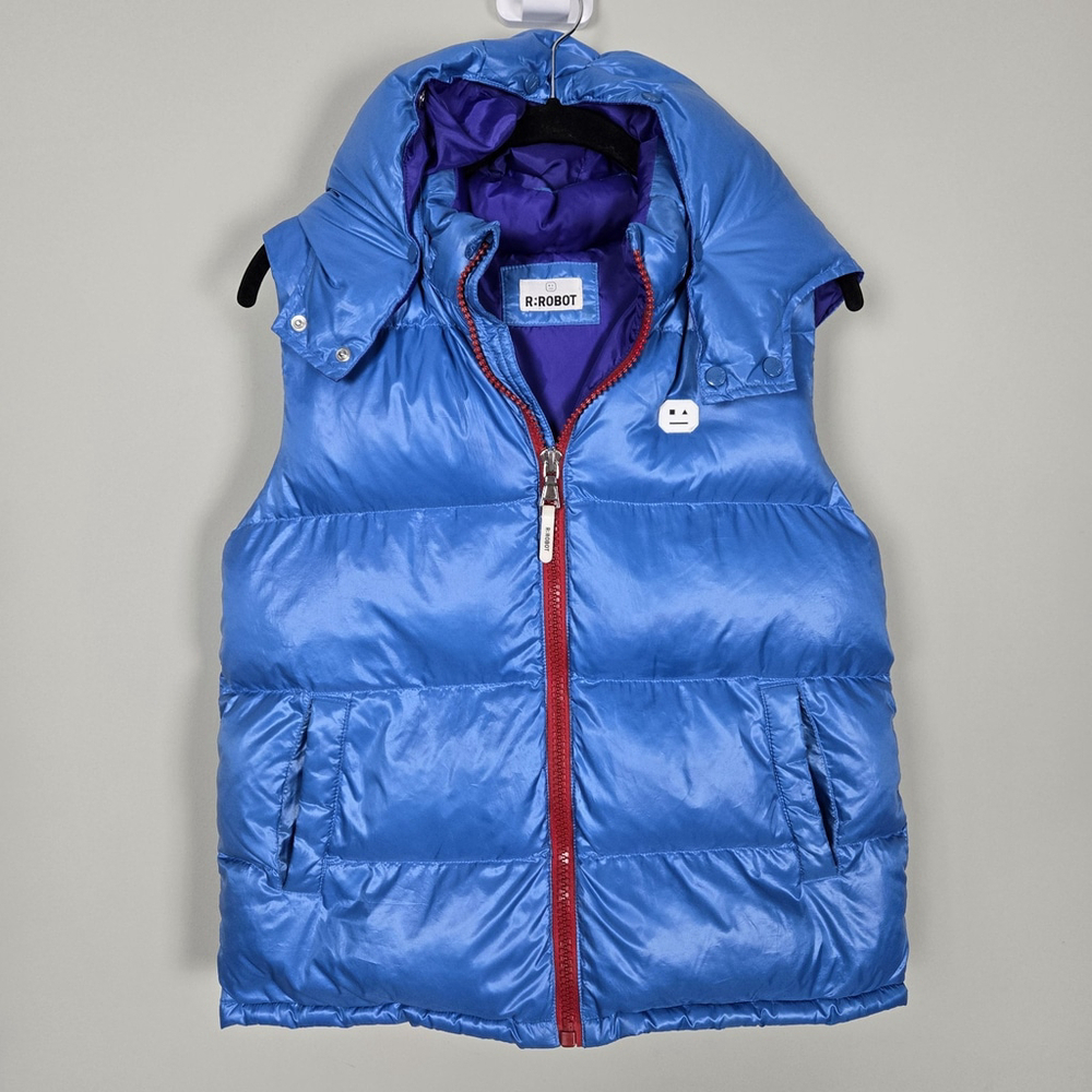 R:ROBOT Crew Boys Duck Down Puffer Vest Hooded Size 12 Blue Outdoor Layers Warm